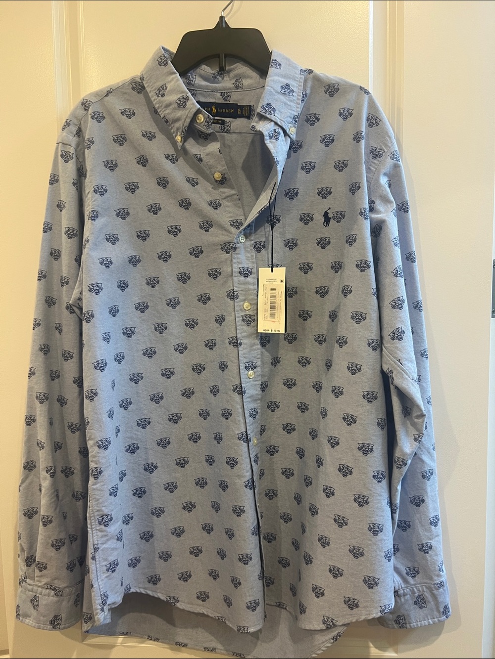 Polo by Ralph Lauren Light Blue Tiger Micro Printed Button-Down Oxford Shirt